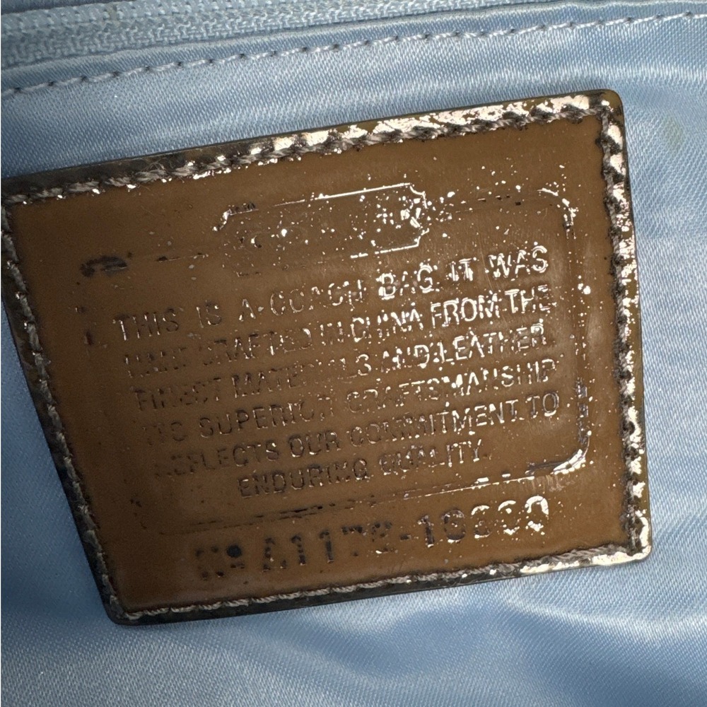 Vintage Coach Poppy Denim Logo Print Satchel Metallic Silver Trim Blue Bag Y2K - Picture 3 of 10